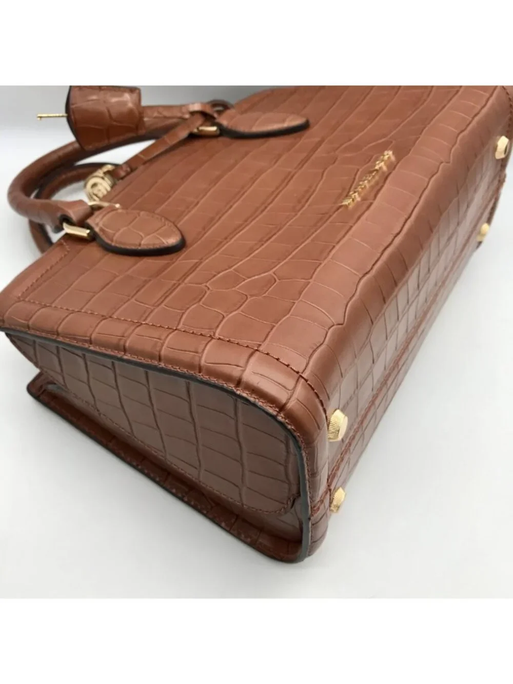 Michael Kors Chestnut Croc Embossed Leather Zoe Convertible Satchel